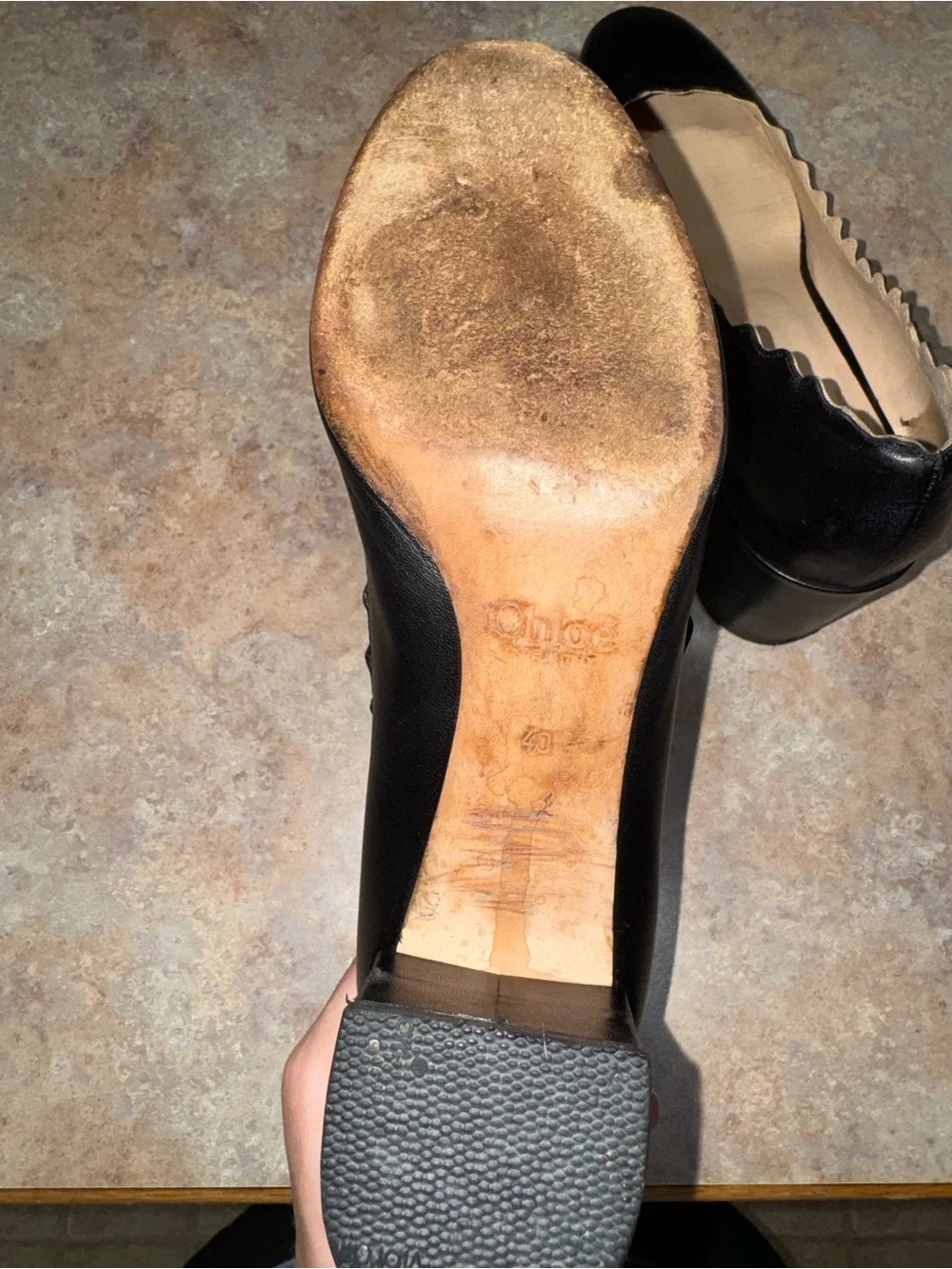 Chloe Black Italian Leather Scalloped Heels - Picture 7 of 12